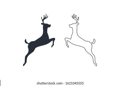 Deer Silhouette isolated on white background. Fill and Outline Flat Vector Illustration