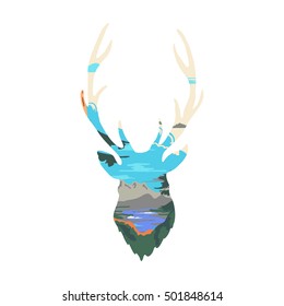 Deer Silhouette isolated on white background. Vector illustration