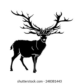Deer silhouette with large antlers, detailed illustration, good for christmas or winter scenes