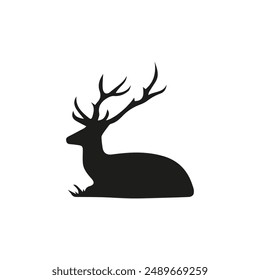 Deer Silhouette with Large Antlers - Elegant Wildlife Vector Illustration