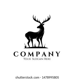 deer silhouette logo.flat style.simple animal and hunt vector illustration.modern design