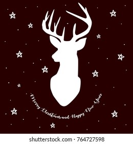 Deer silhouette. Merry Christmas and Happy New Year. Vector. Isolated.