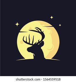 Deer Silhouette with Moon Background Logo Design Templates