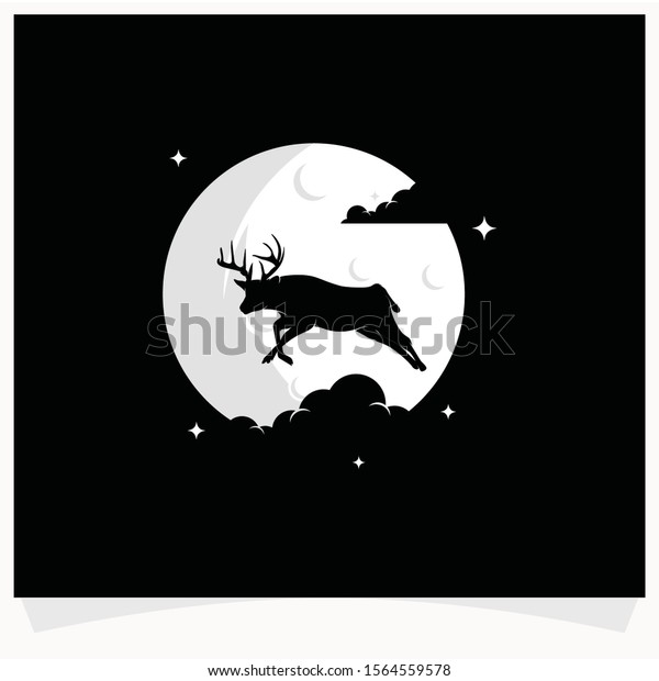 Deer Silhouette with Moon Background Logo\
Design Templates