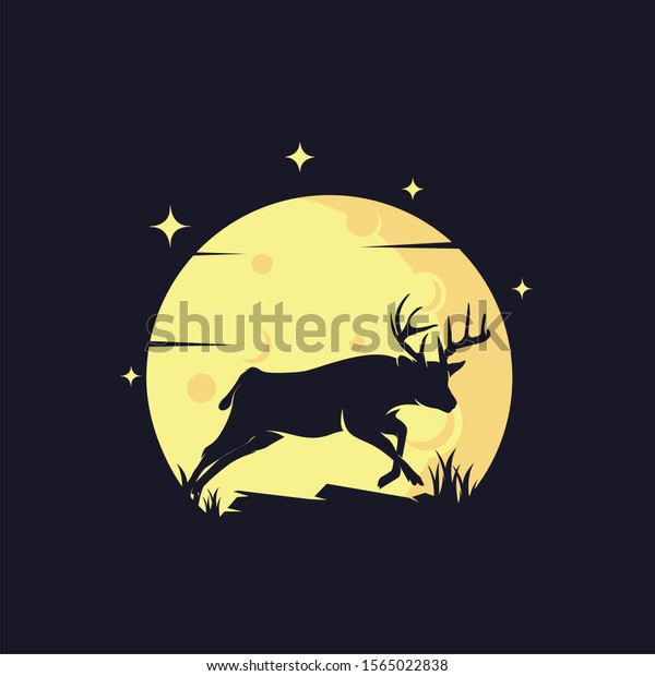 Deer Silhouette with Moon Background Logo\
Design Templates