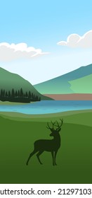 Deer silhouette mountain backround illustration