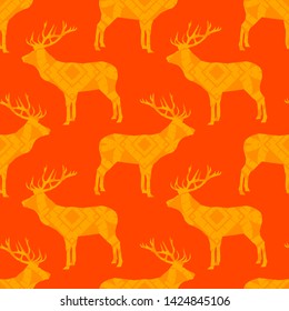 Deer silhouette with pattern. Orange. Celts. Vibrant colors. Seamless vector background. Graphic element for design. Can be used for wallpaper, textile, invitation card, wrapping, web page background.