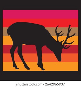 Deer Silhouette with Retro Sunset Background for Wildlife and Nature Lovers