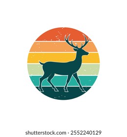 Deer Silhouette Retro Vintage Grunge T-Shirt Design Illustration