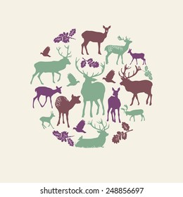 Deer silhouette round composition.