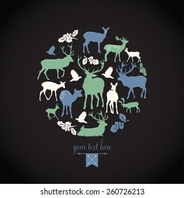 Deer silhouette round composition.