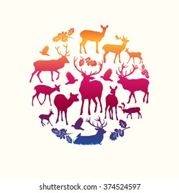 Deer silhouette round composition.