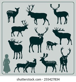 Deer silhouette set