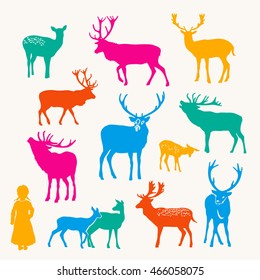 Deer silhouette set