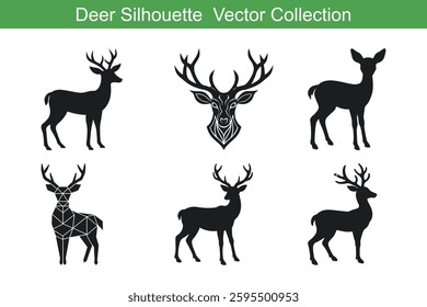 Deer silhouette, set of silhouettes of reindeer