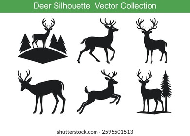 Deer silhouette , set of silhouettes of reindeer.