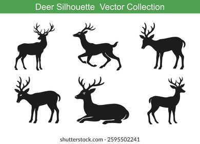Deer silhouette, set of silhouettes of reindeer.