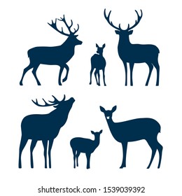 Deer silhouette set. Vector graphic