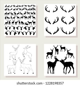 deer silhouette, set, vector, illustration