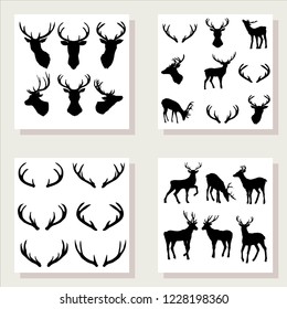 deer silhouette, set, vector, illustration