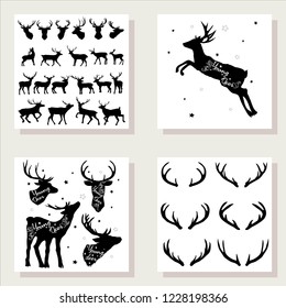 deer silhouette, set, vector, illustration