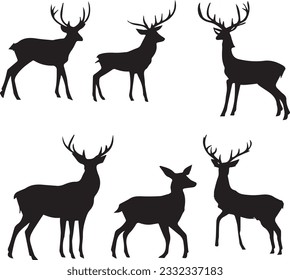 Deer silhouette set in white background