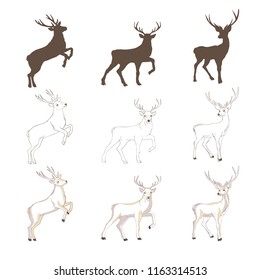 deer silhouette and sketch, vector, illustration, animals, set on white background, animals image