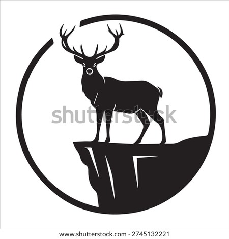 Deer Silhouette Standing on Cliff Icon for Wildlife, Nature, and Outdoor Design