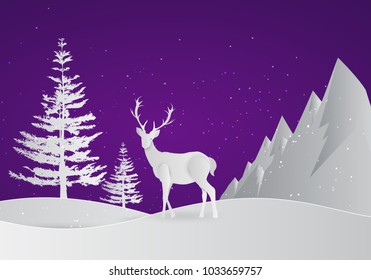 Deer silhouette standing on a hill. Animal silhouette, paper art