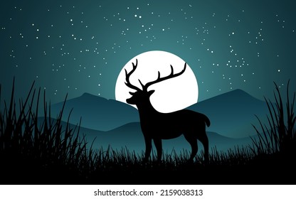 Hirschsilhouette in Sternennacht mit Vollmond
