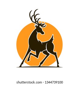 Deer silhouette. Deer at sunset cut out icon