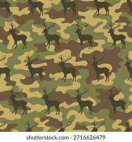 Silhueta de veado com padrão de camo tático, design de vetor inspirado na caça para vestuário, tecidos, equipamentos e arte de caça ao ar livre