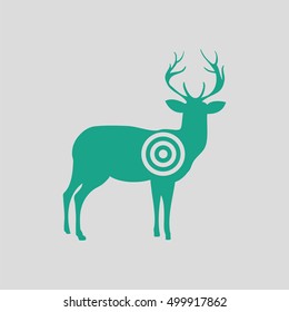 Deer silhouette with target  icon. Gray background with green. Vector illustration.