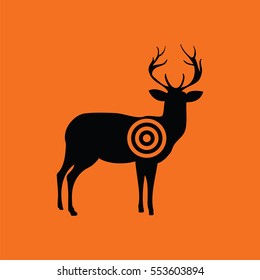 Deer silhouette with target  icon. Orange background with black. Vector illustration.