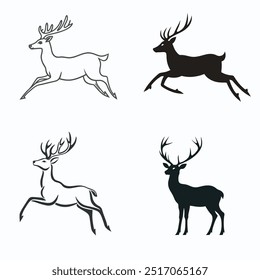 deer silhouette vector art vector black color silhouette