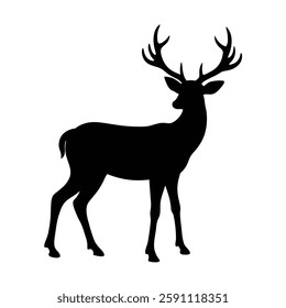 Deer Silhouette Vector Art Illustration and Minimalist Black Color Design