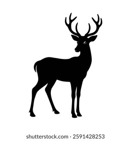 Deer Silhouette Vector Art Illustration and Minimalist Black Color Design
