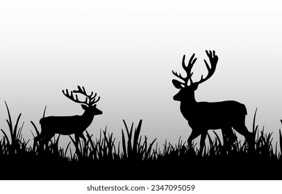  Hirschsilhouette, Vektorgrafik, schwarz-weiße Illustration, Weihnachten