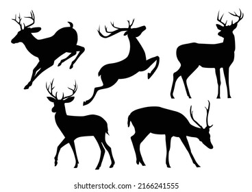 Deer silhouette. Deer vector collection. Deer silhouette on white background.
