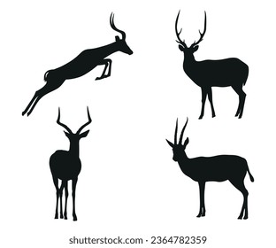 Deer silhouette, deer silhouette vector,
Collection of silhouettes of wild animals - the deer family