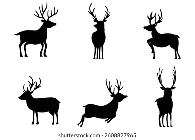Deer Silhouette Vector Icon Set Various Poses   Christmas Deer Icons