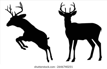 Deer silhouette vector icon set