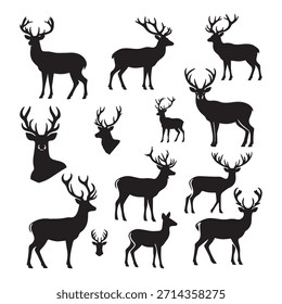 Deer silhouette vector icon set