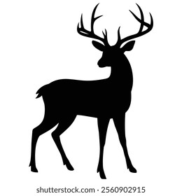 Deer Silhouette Vector Illustration Minimalist Black Stag Design with Antlers