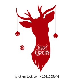 Deer silhouette. Vector illustration. Stencil. Christmas and Happy New Year card. Handwritting lettering