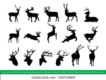 Deer silhouette vector set. Deer silhouette collection.