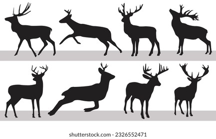 Deer silhouette vector set, Deer silhouette hunting silhouettes pack, Deer vector set,  animals silhouette set, Black reindeer silhouettes, Deer vector set