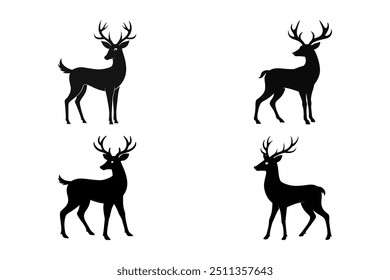 Deer Silhouette Vector Set on a Transparent Background" features a collection of beautifully designed deer silhouettes in various poses and styles. 
