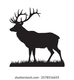 Deer silhouette vector style art illustration. Deer silhouette vector. Deer vector illustration. Reindeer silhouette vector.