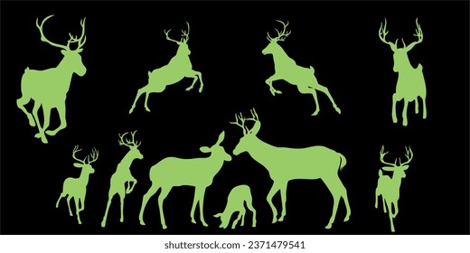 Deer silhouette Vectors Clip Art, Line art and Silhouette.